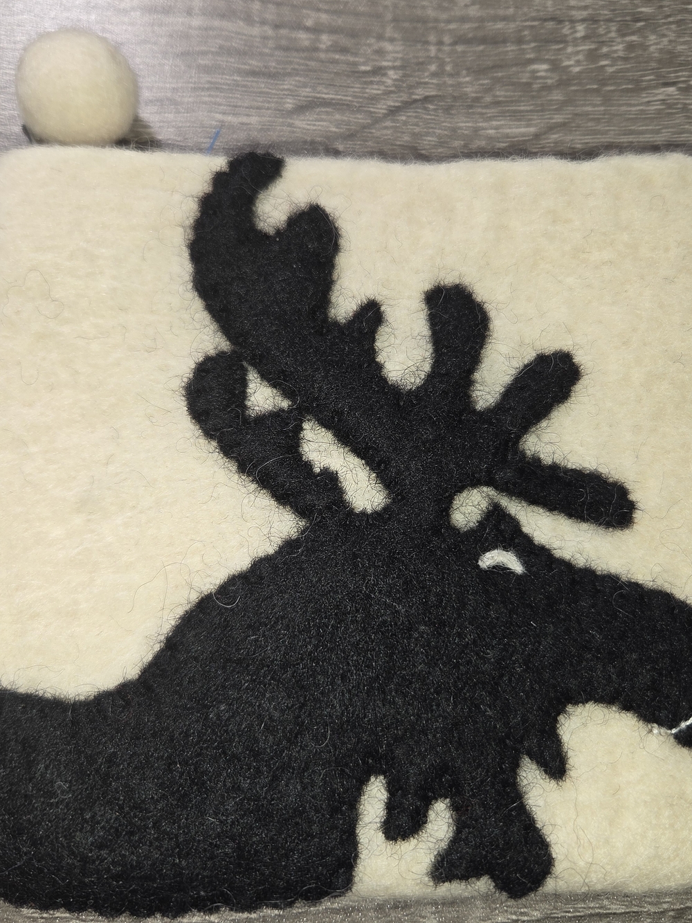 Cream and Black Felt Wallet with Moose Motif
